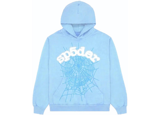 Sp5der "sky blue" Web hoodie.